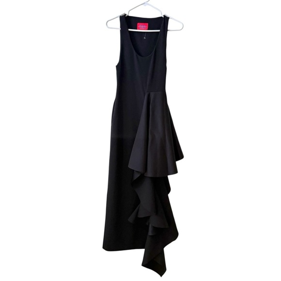 SOLACE LONDON Naya Satin Side Asymmetric Ruffle Maxi Dress Black Sz XS - Picture 5 of 11